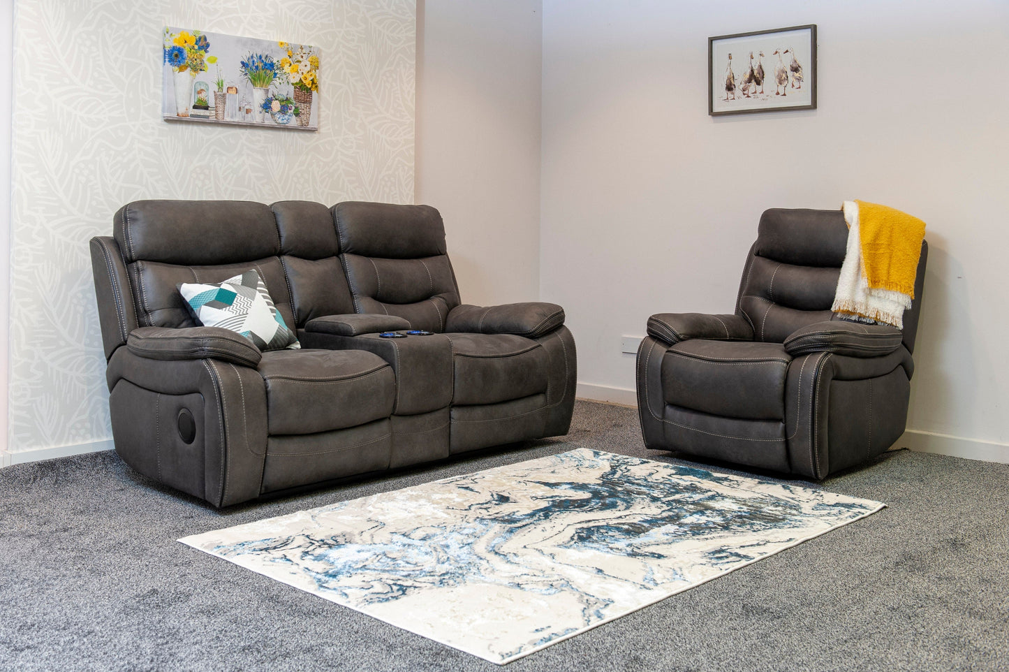 Cinema Sofas | Drinks Coolers | Wireless Charging | Bluetooth Speakers | Power Adjustable Headrests | Express Smart Tech Grey Fabric Power Recliner 3 + 2 Seater Bundle Sofa Set | Couch |