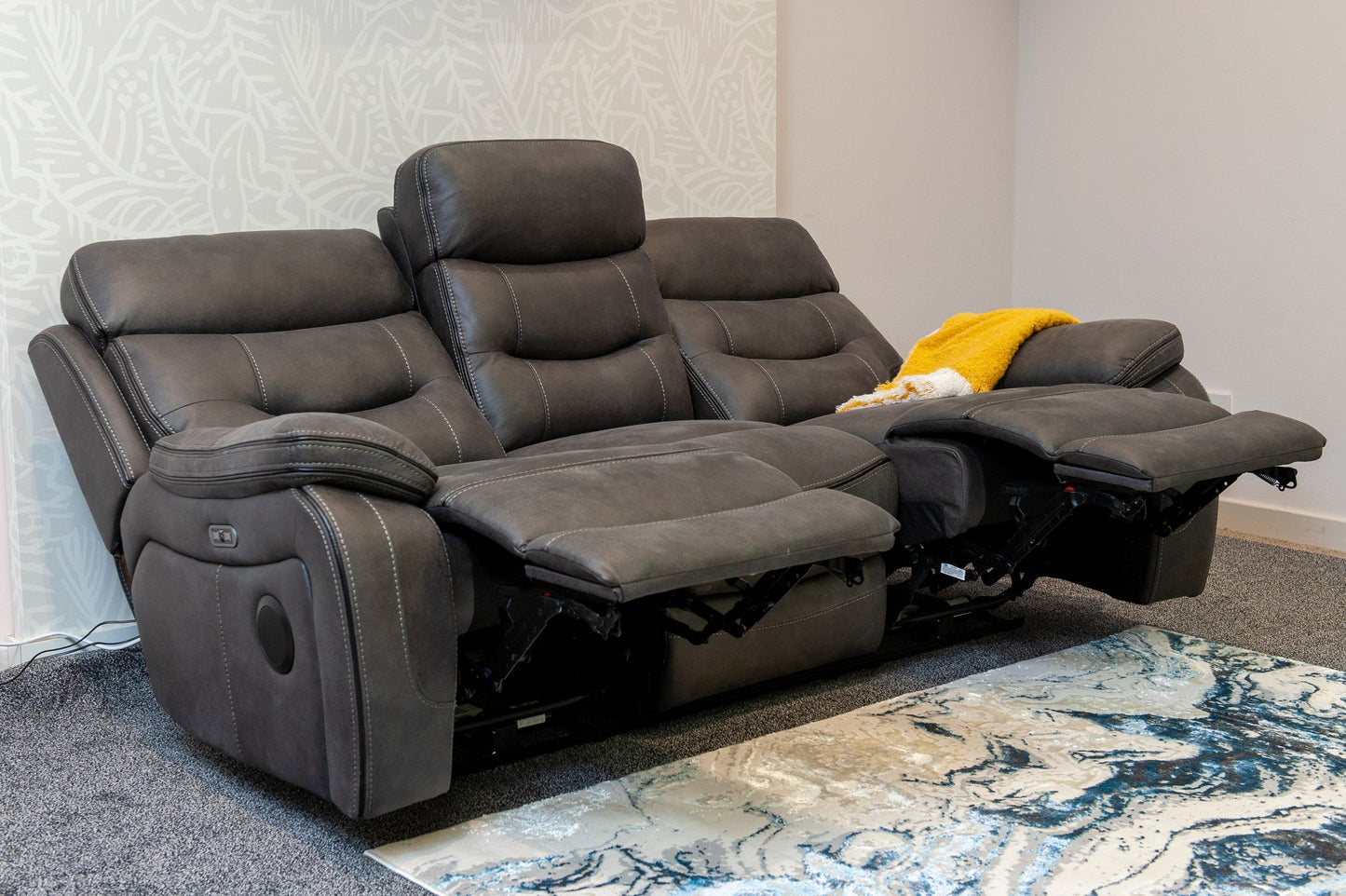 Cinema Sofa | Drinks Coolers | Wireless Charging | Bluetooth Speakers | Express Smart Tech Grey Fabric Power Recliner 3 + 2 Seater Bundle Sofa Set