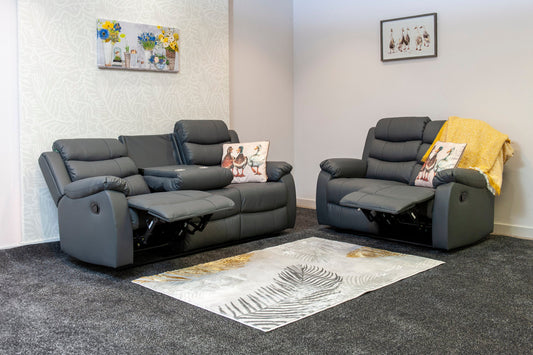 SPECIAL OFFER! Lando Grey Leather 3 + 2 Seater ELECTRIC Reclining Sofa Set With Drinks Tray Table + USB Charging Ports | Couch |