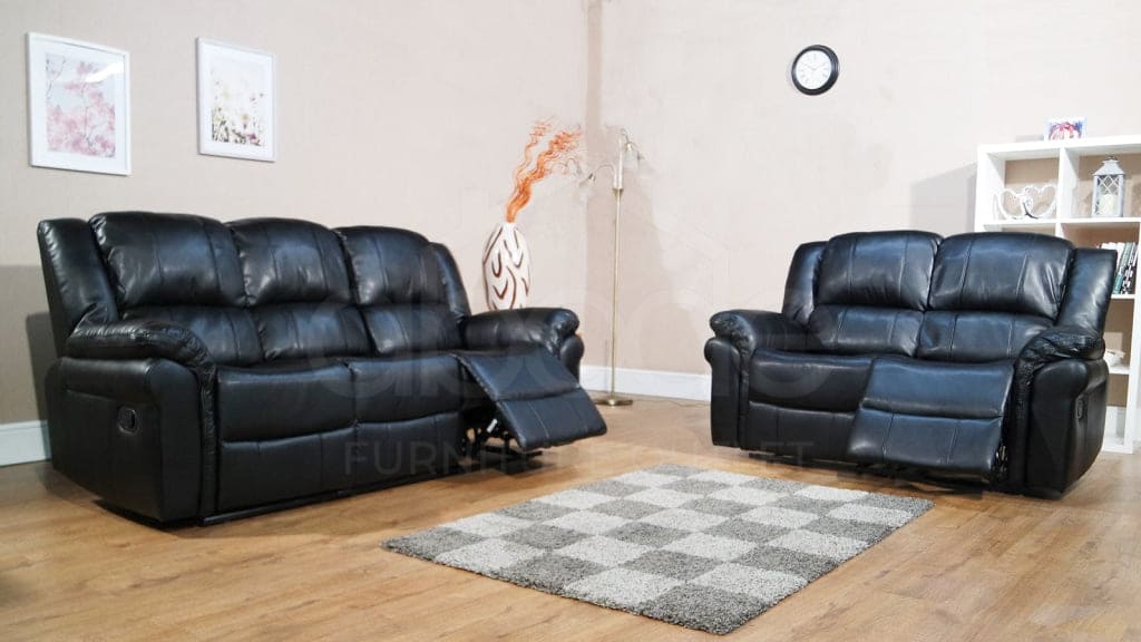 Antonio Black Leather 3 + 2 Seater Sofa Set Sofas