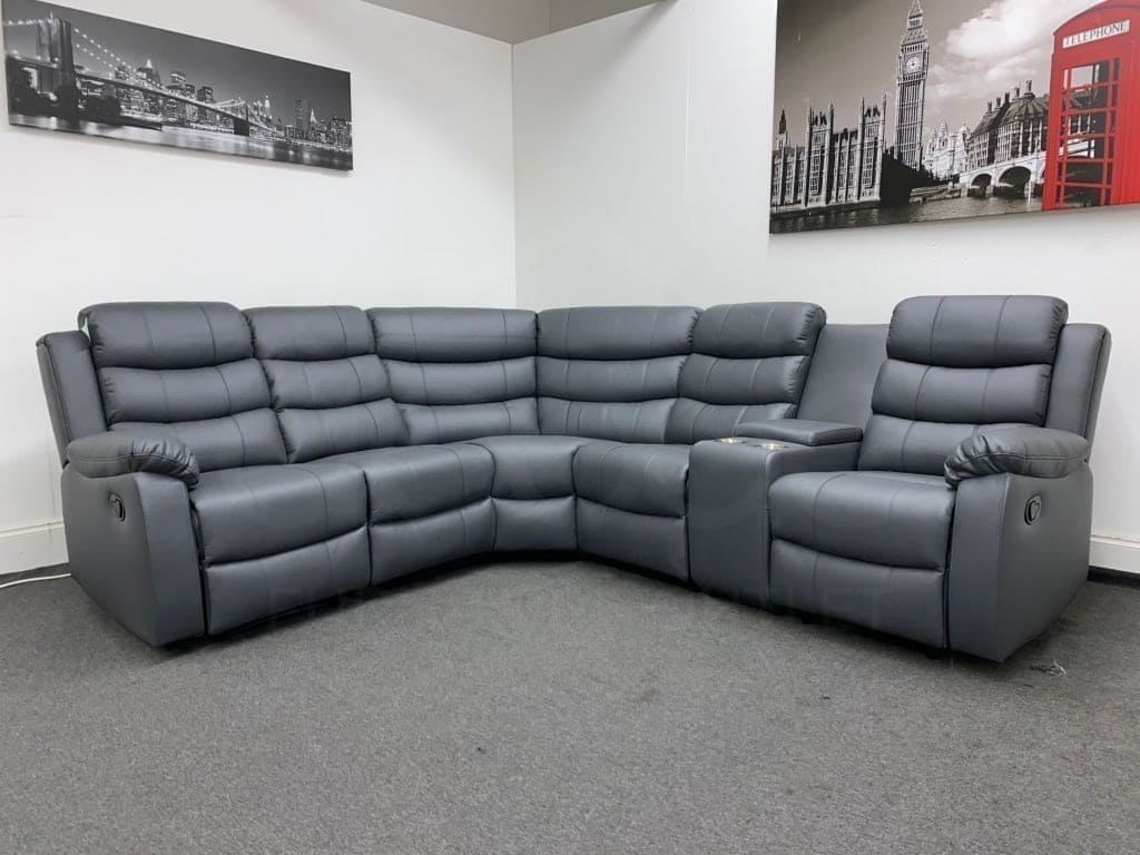 Landos Modular Recliner Grey Leather Corner Sofa Sofas
