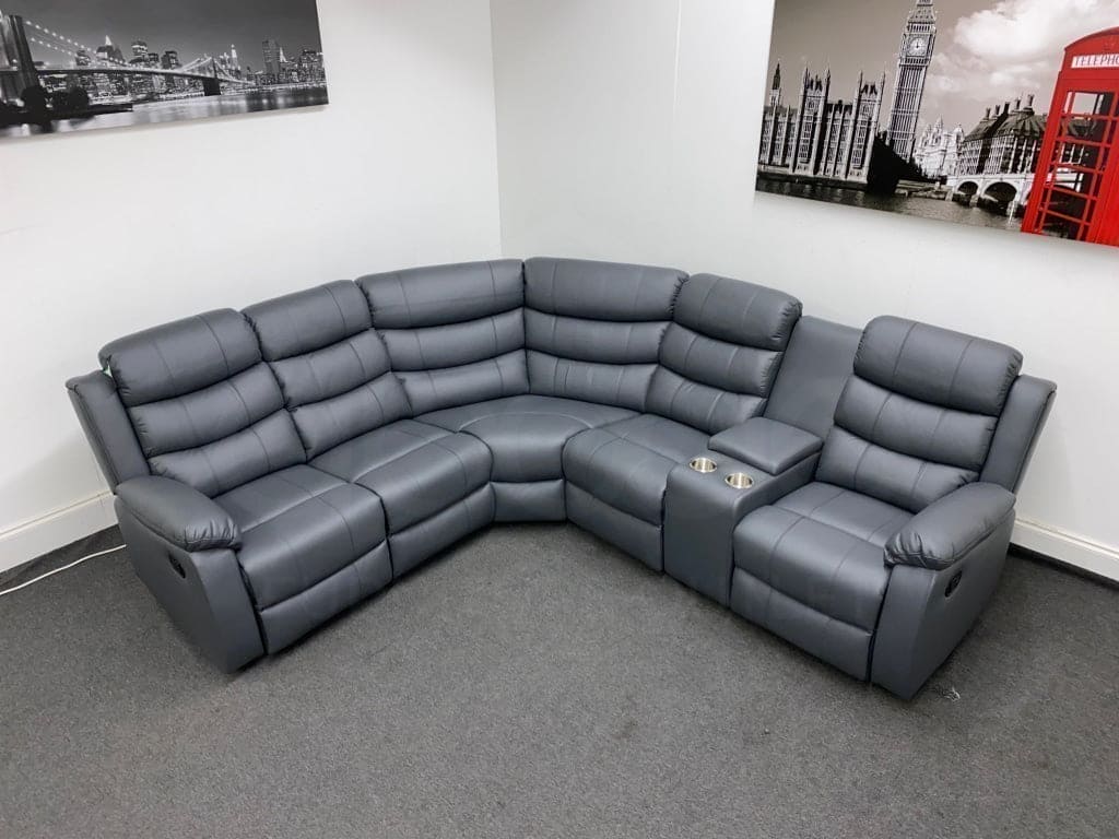 Landos Modular Recliner Grey Leather Corner Sofa Sofas