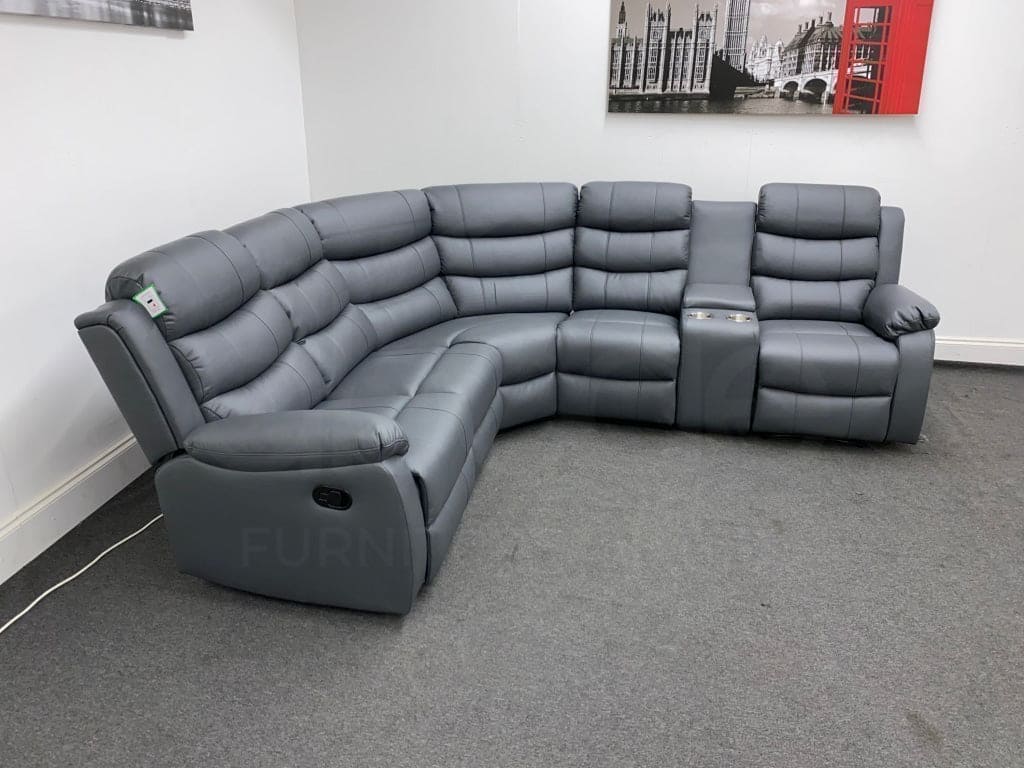 Landos Modular Recliner Grey Leather Corner Sofa Sofas