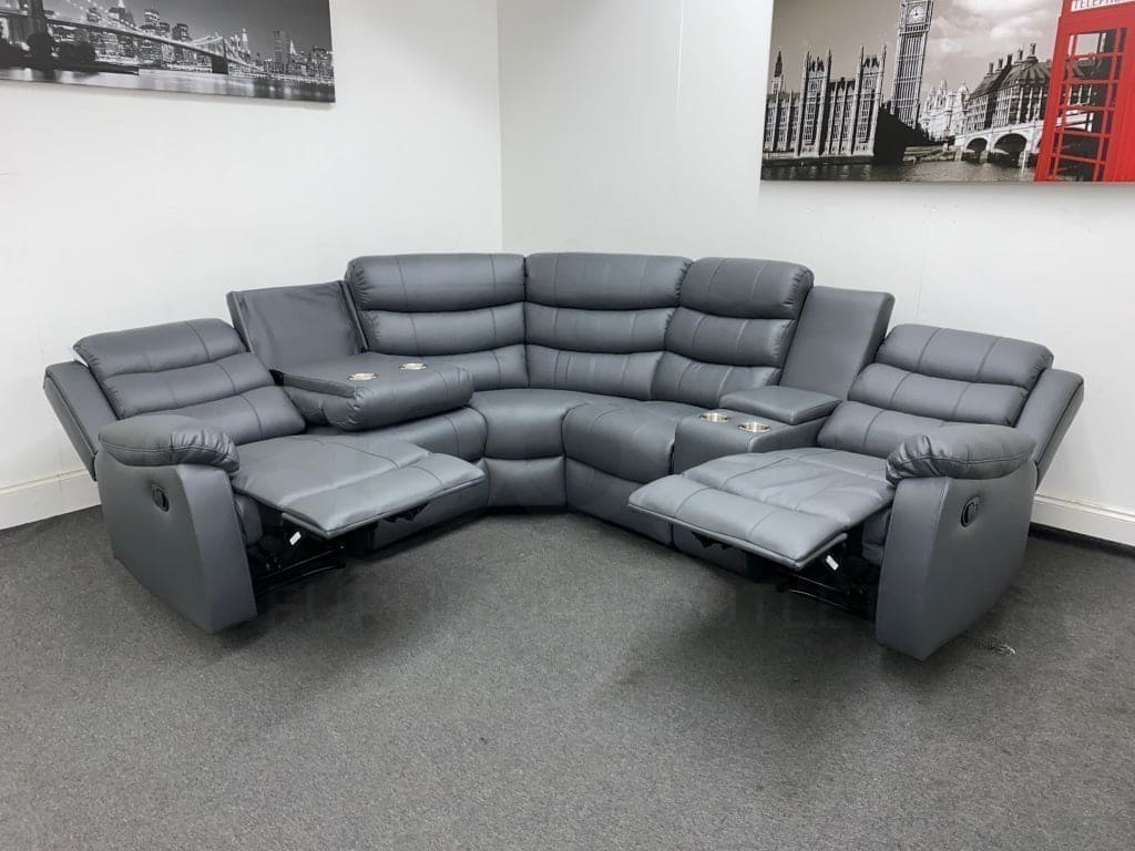 Landos Modular Recliner Grey Leather Corner Sofa Sofas