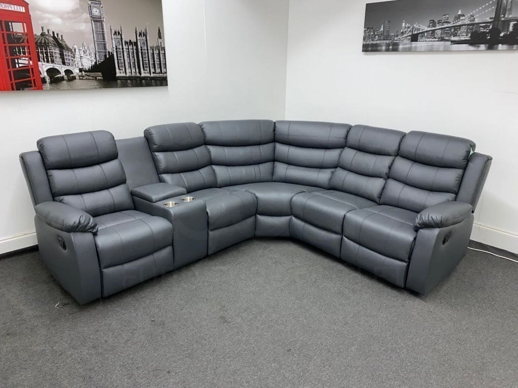 Landos Modular Recliner Grey Leather Corner Sofa Sofas