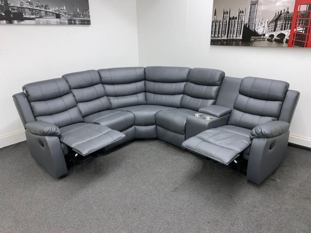 Landos Modular Recliner Grey Leather Corner Sofa Sofas