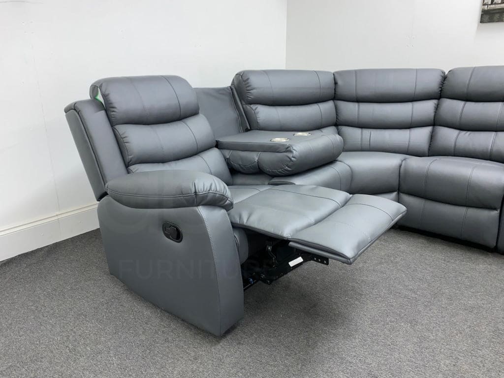 Landos Modular Recliner Grey Leather Corner Sofa Sofas