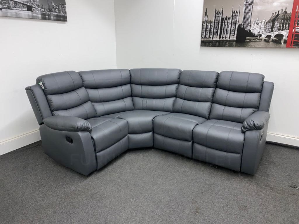 'Lando' Grey Leather Reversible ELECTRIC Reclining Corner Sofa | Couch | Comes With A Storage Drinks Console | Fold Down Tray Table | High Backrest & Seating Position