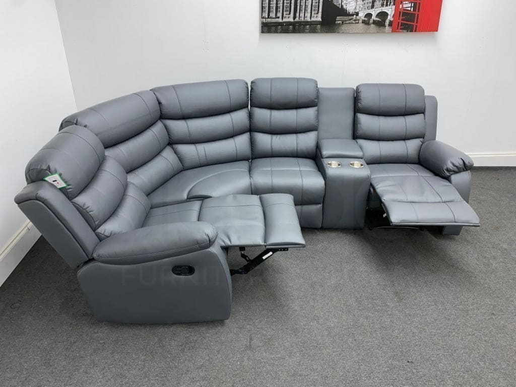 Landos Lhf Modular Recliner 4 Seat Grey Leather Corner Sofa With Drinks Console Sofas