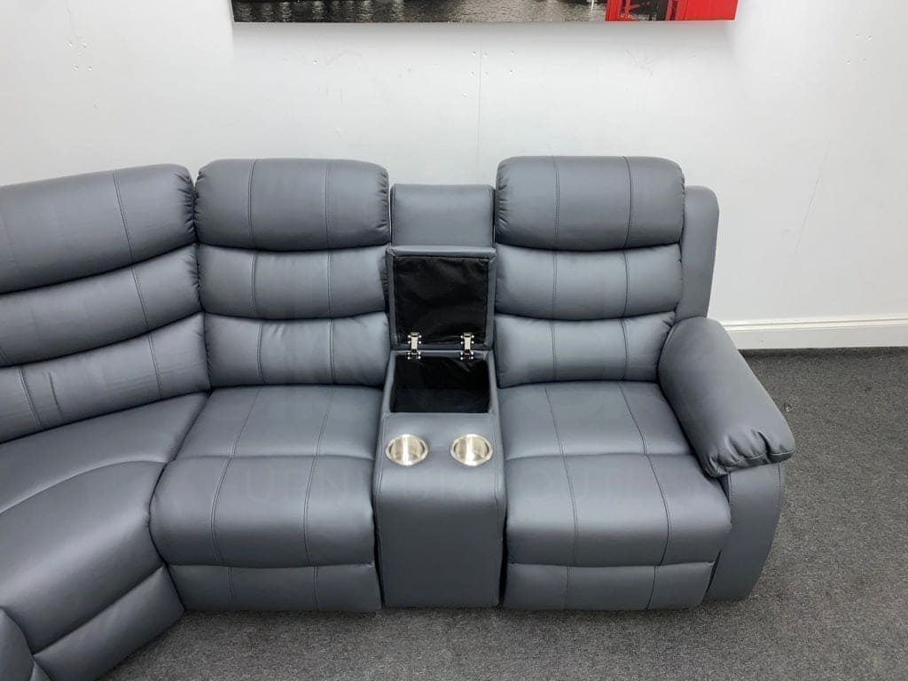 Landos Lhf Modular Recliner 4 Seat Grey Leather Corner Sofa With Drinks Console Sofas