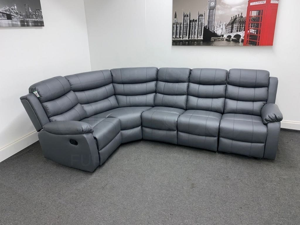 Landos Lhf Modular Recliner 5 Seat Grey Leather Corner Sofa Sofas