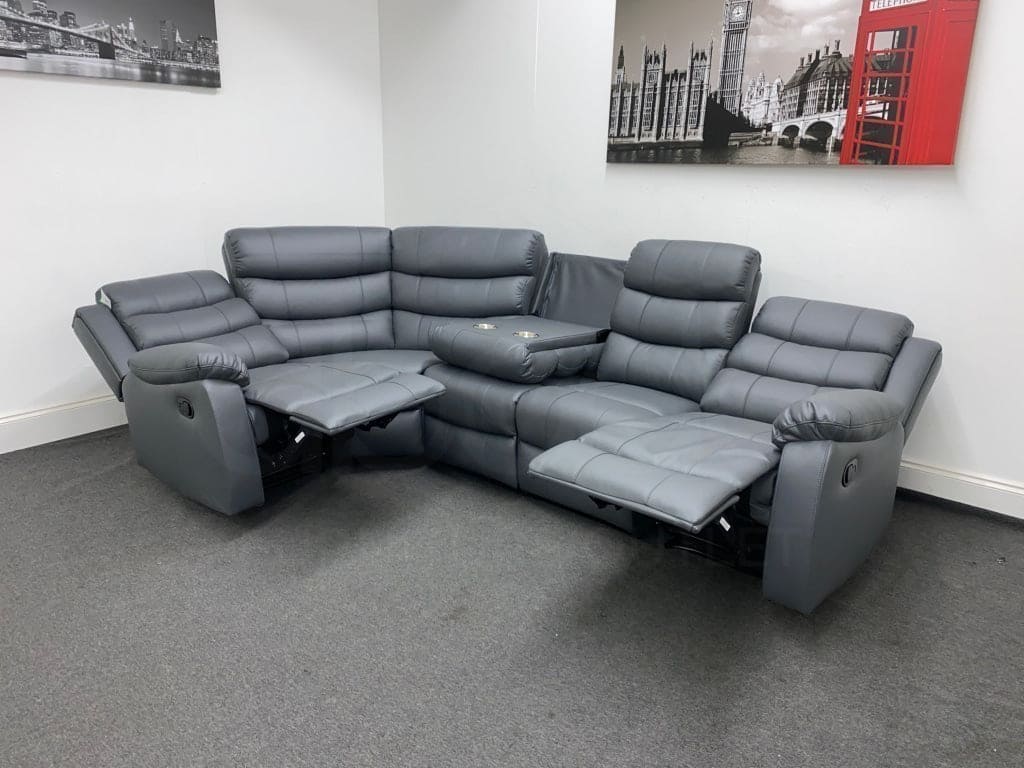 Landos Lhf Modular Recliner 5 Seat Grey Leather Corner Sofa Sofas