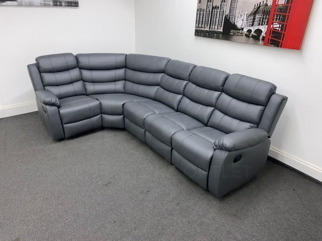 Landos Lhf Modular Recliner 5 Seat Grey Leather Corner Sofa Sofas