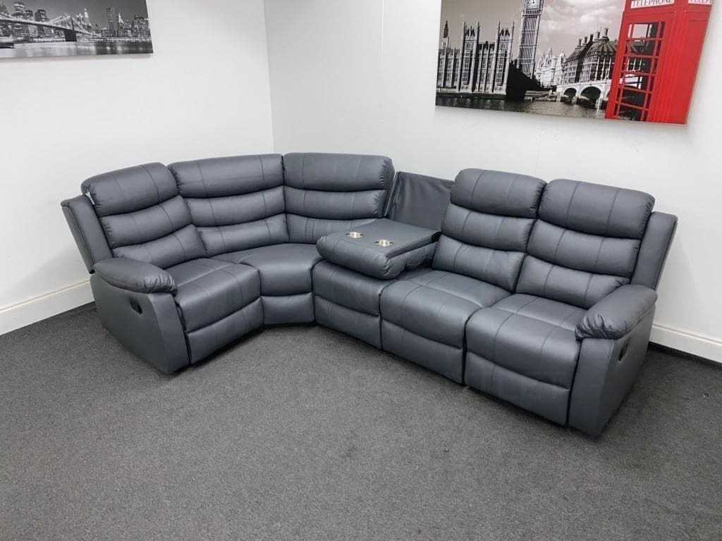 Landos Lhf Modular Recliner 5 Seat Grey Leather Corner Sofa Sofas