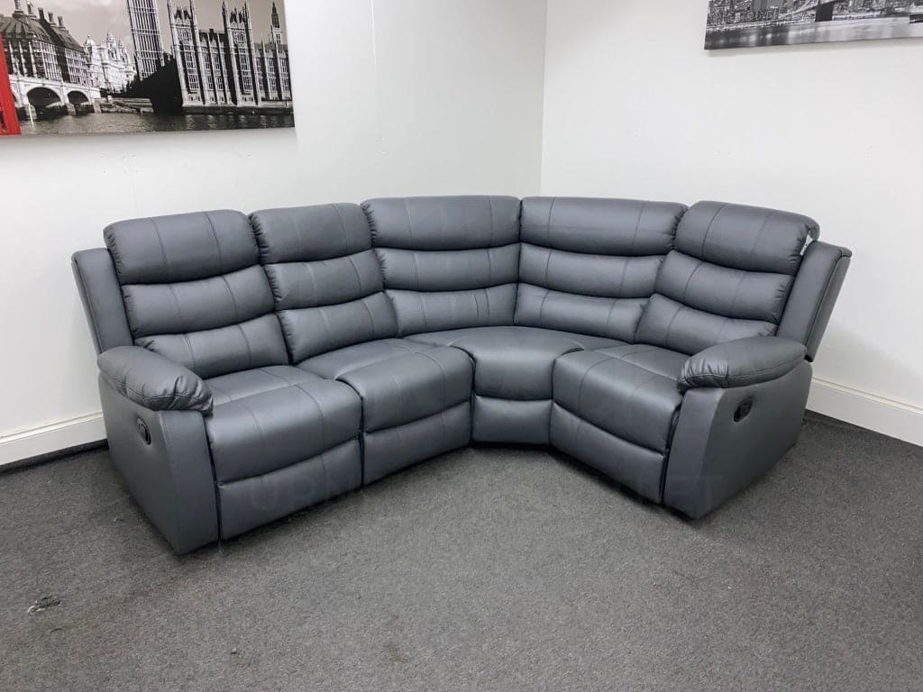 'Lando' Grey Leather Reversible ELECTRIC Reclining Corner Sofa | Couch | Comes With A Storage Drinks Console | Fold Down Tray Table | High Backrest & Seating Position
