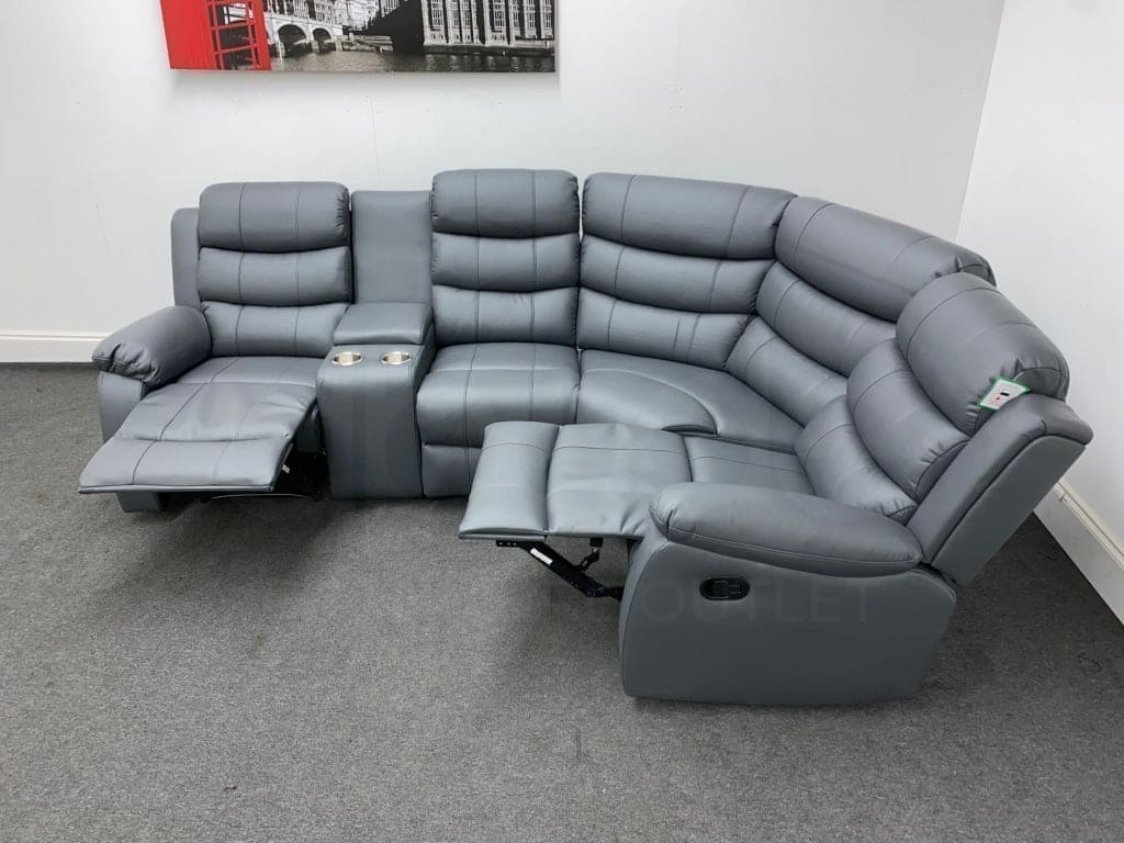 Landos Rhf Modular Recliner 4 Seat Grey Leather Corner Sofa With Drinks Console Sofas