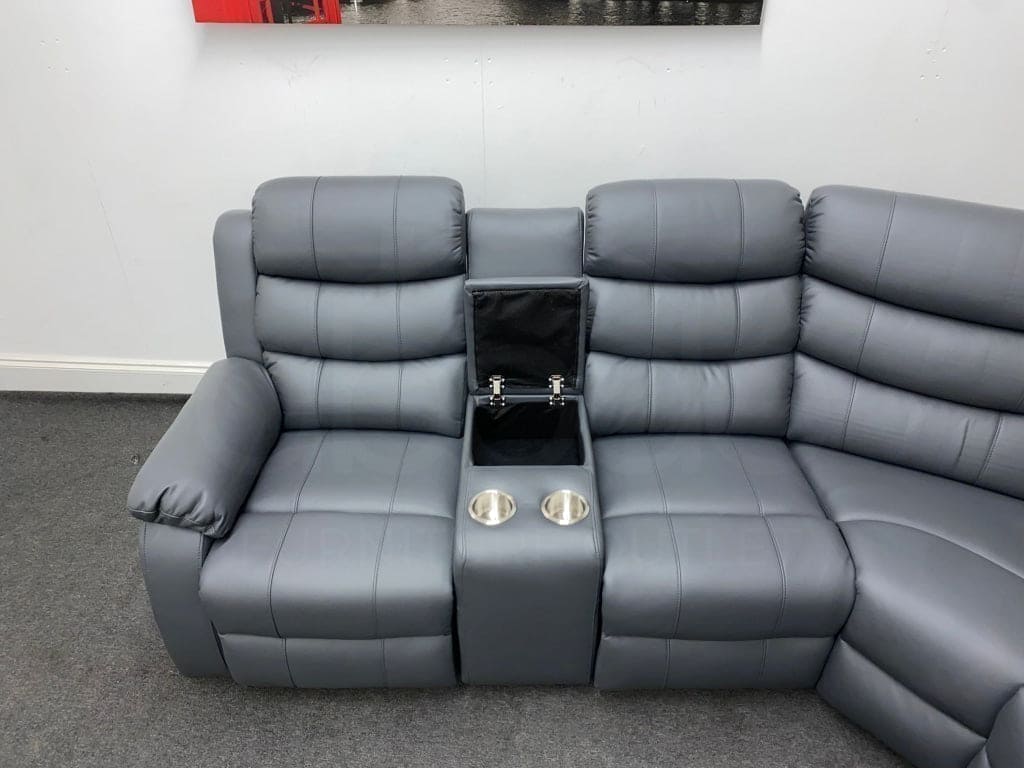Landos Rhf Modular Recliner 4 Seat Grey Leather Corner Sofa With Drinks Console Sofas