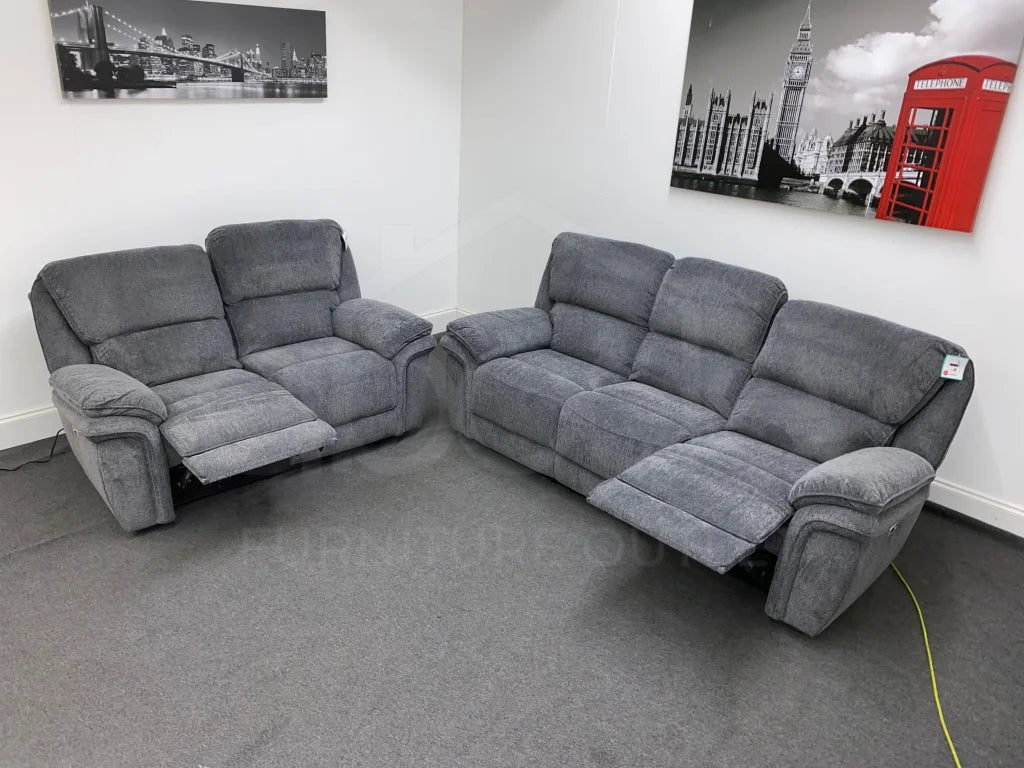 Baxley 3 + 2 Seater Charcoal Grey Fabric Electric Reclining Sofa Set Sofas