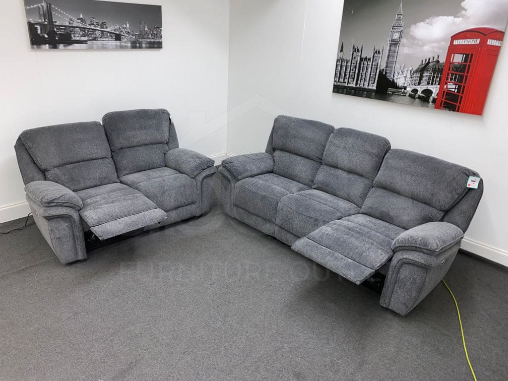 Baxley 3 + 2 Seater Charcoal Grey Fabric Manual Reclining Sofa Set Sofas