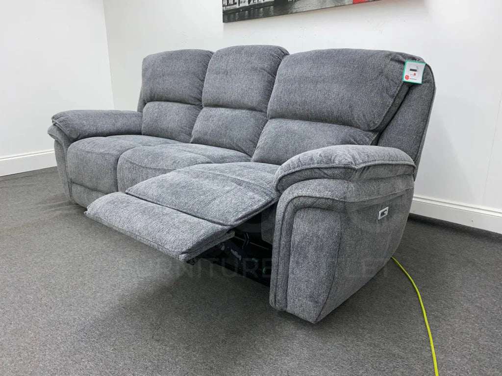 Baxley 3 Seater Charcoal Grey Fabric Electric Reclining Sofa Sofas