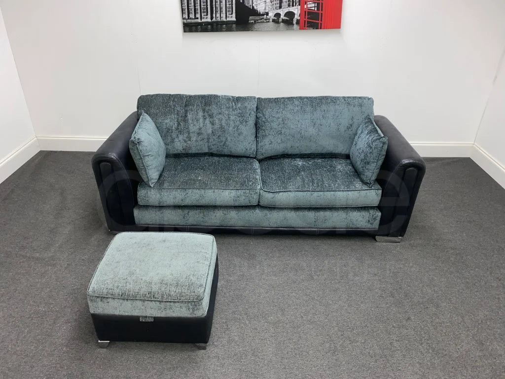 Black Grey Fabric 4 Seater Sofa With Storage Footstool Sofas