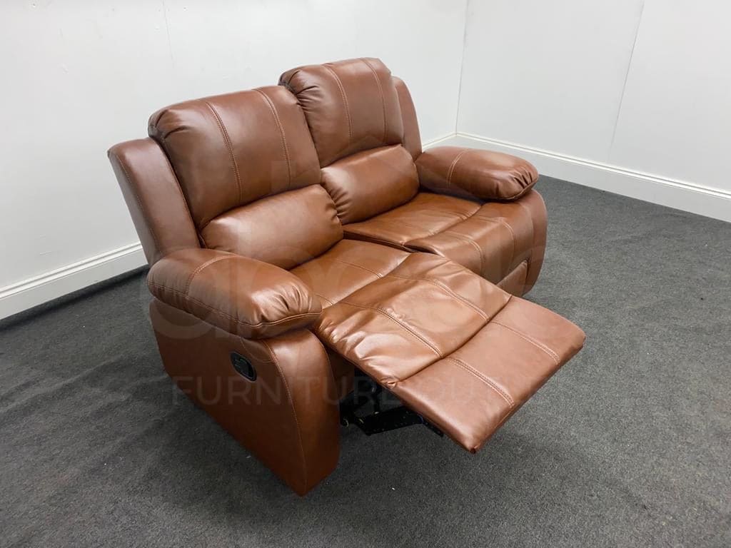 Brown Tan Leather 2 Seater Recliner Sofa