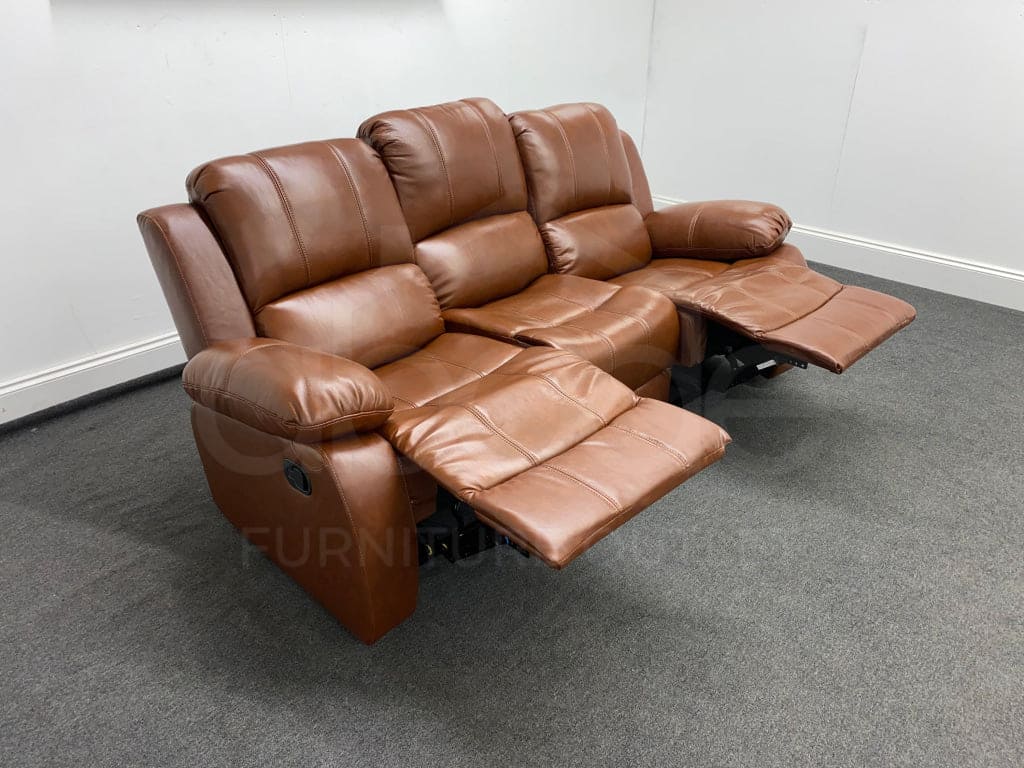 Brown Tan Leather Recliner 3 Seater Sofa Sofas