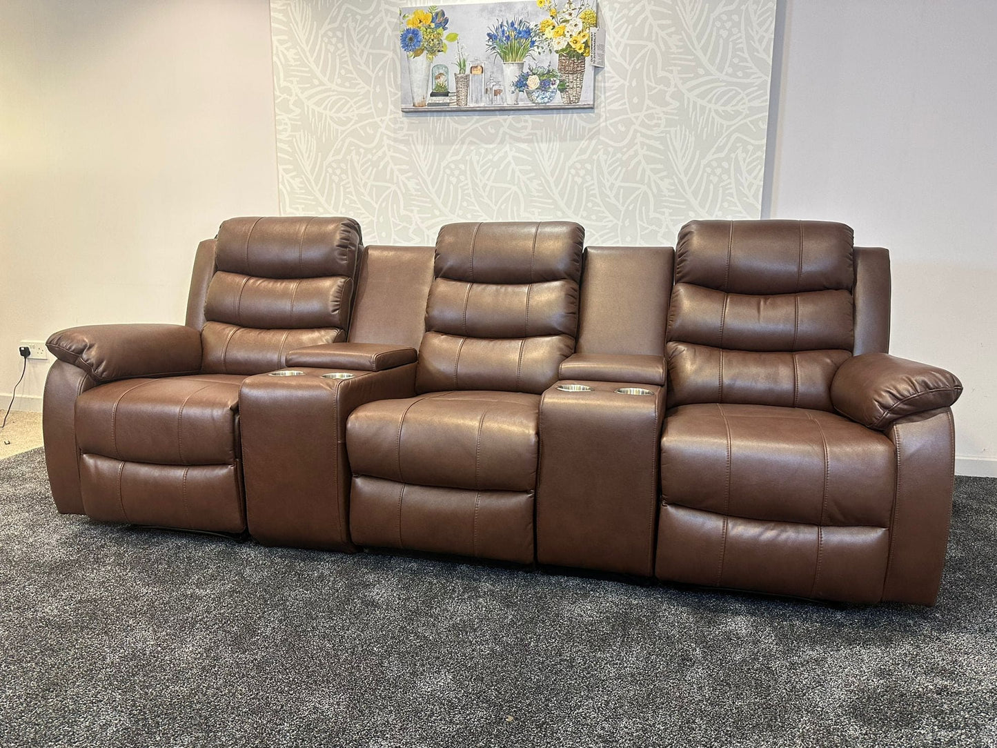 Lando Recliner Brown Leather 3 Seater + 2 Console Sofa