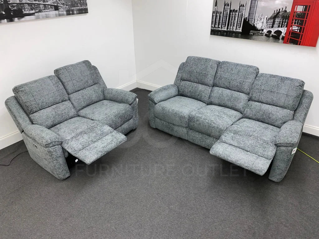 Cabello Grey Fabric Electric Recliner 3 + 2 Seater Sofa Set Sofas