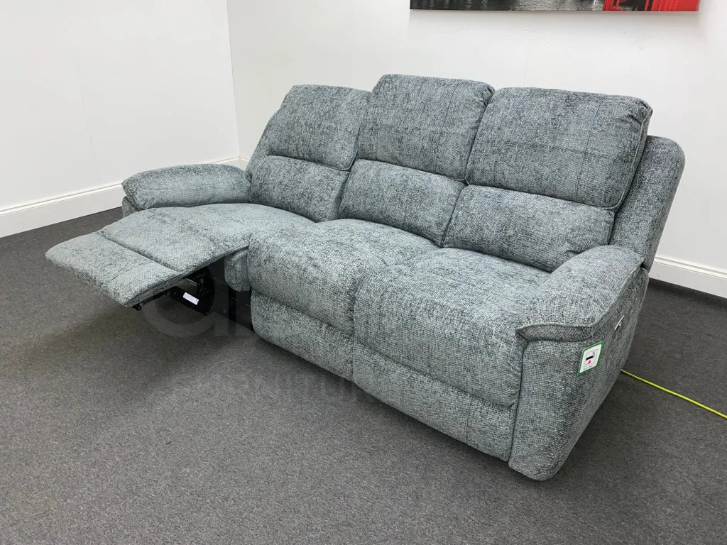 Cabello Grey Fabric Electric Recliner 3 Seater Sofa Sofas