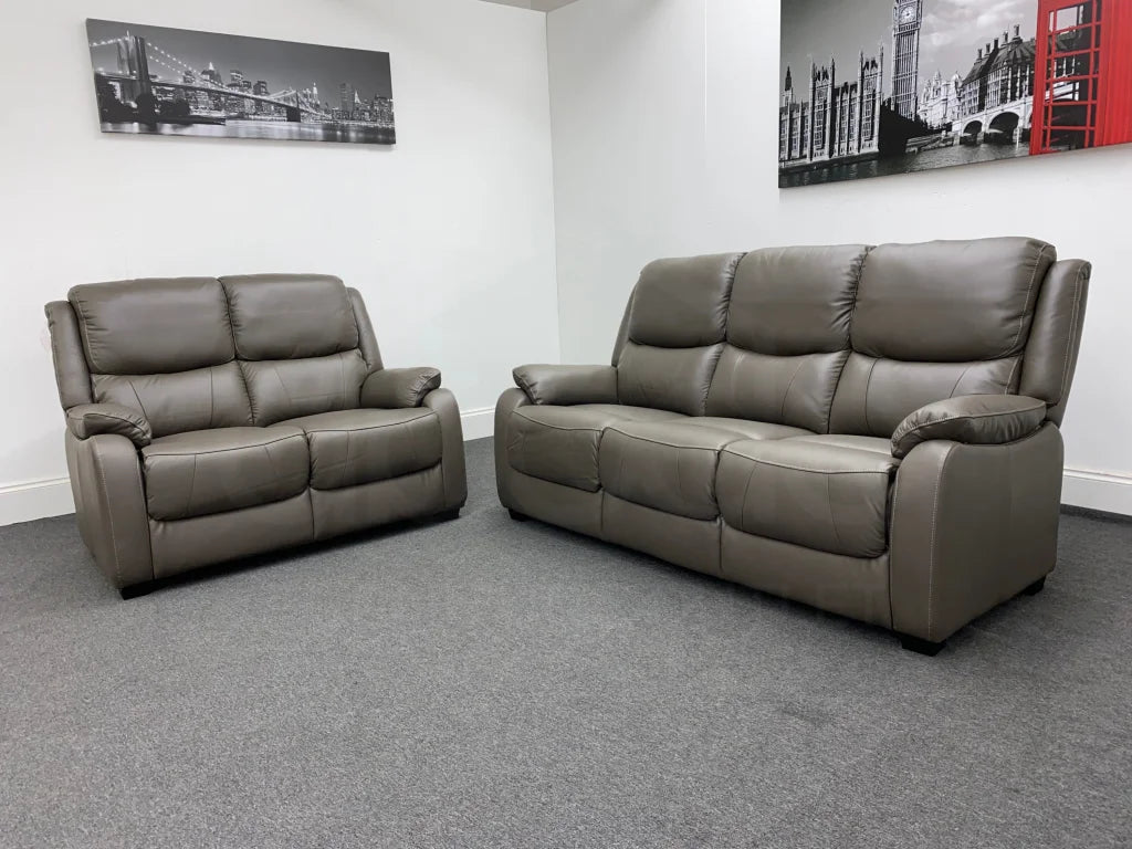 Daytona Grey Leather 3 + 2 Seater Sofa Set Sofas