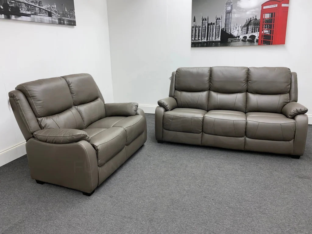 Daytona Grey Leather 3 + 2 Seater Sofa Set Sofas
