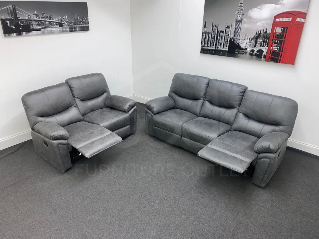 Delta Recliner Grey Fabric 3 + 2 Seater Sofa Set Sofas