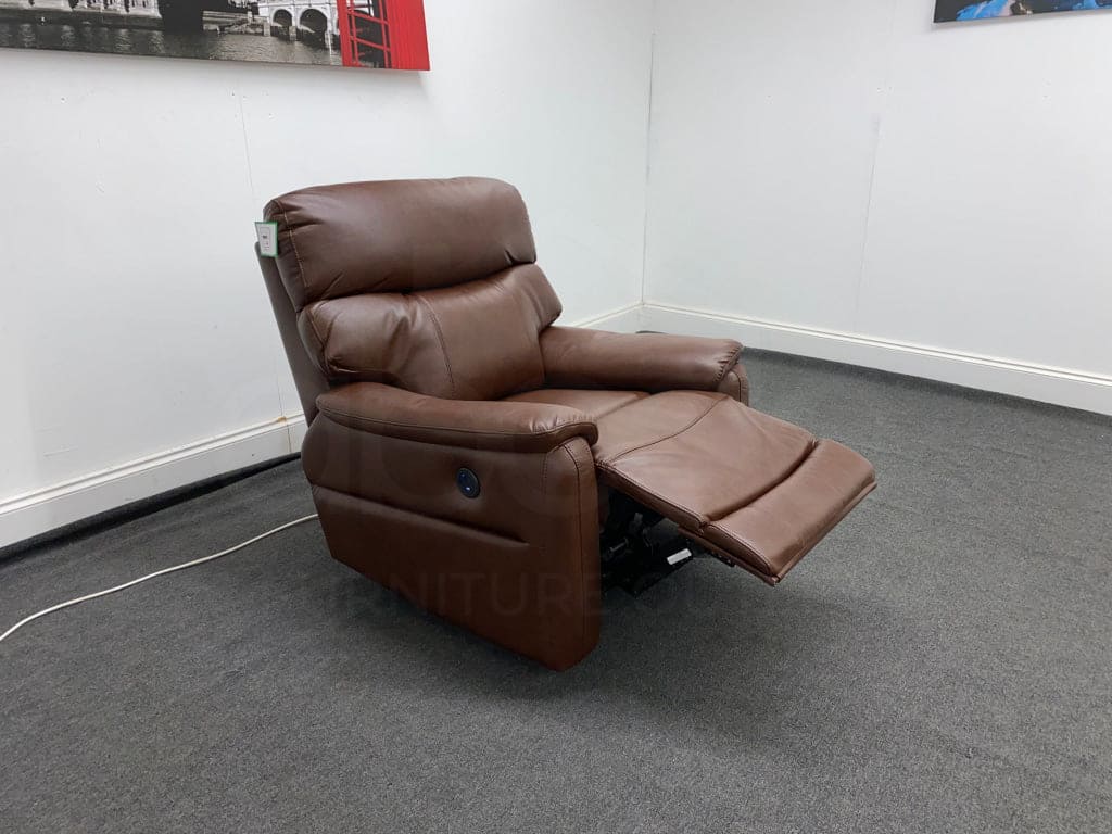 Dfs Pryme Brown Leather Electric Reclining 2 + 1 Seater Sofa Suite Set Usb Ports Sofas