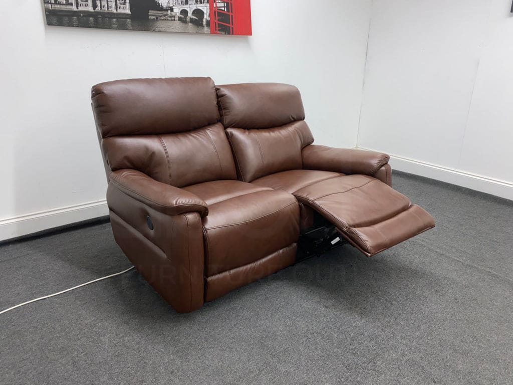 Dfs Pryme Brown Leather Electric Reclining 2 + 1 Seater Sofa Suite Set Usb Ports Sofas