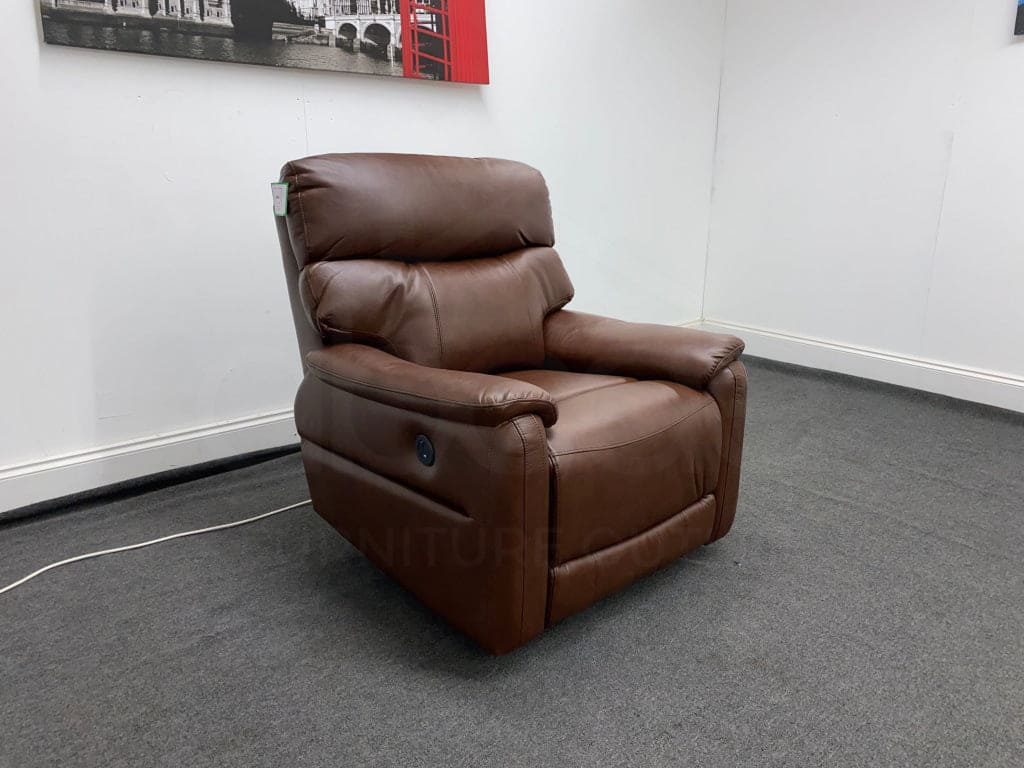 Dfs Pryme Brown Leather Electric Reclining 2 + 1 Seater Sofa Suite Set Usb Ports Sofas