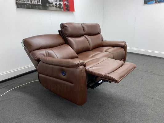 Dfs Pryme Brown Leather Electric Reclining 3 + 1 Seater Sofa Suite Set Usb Ports & Drinks Tray