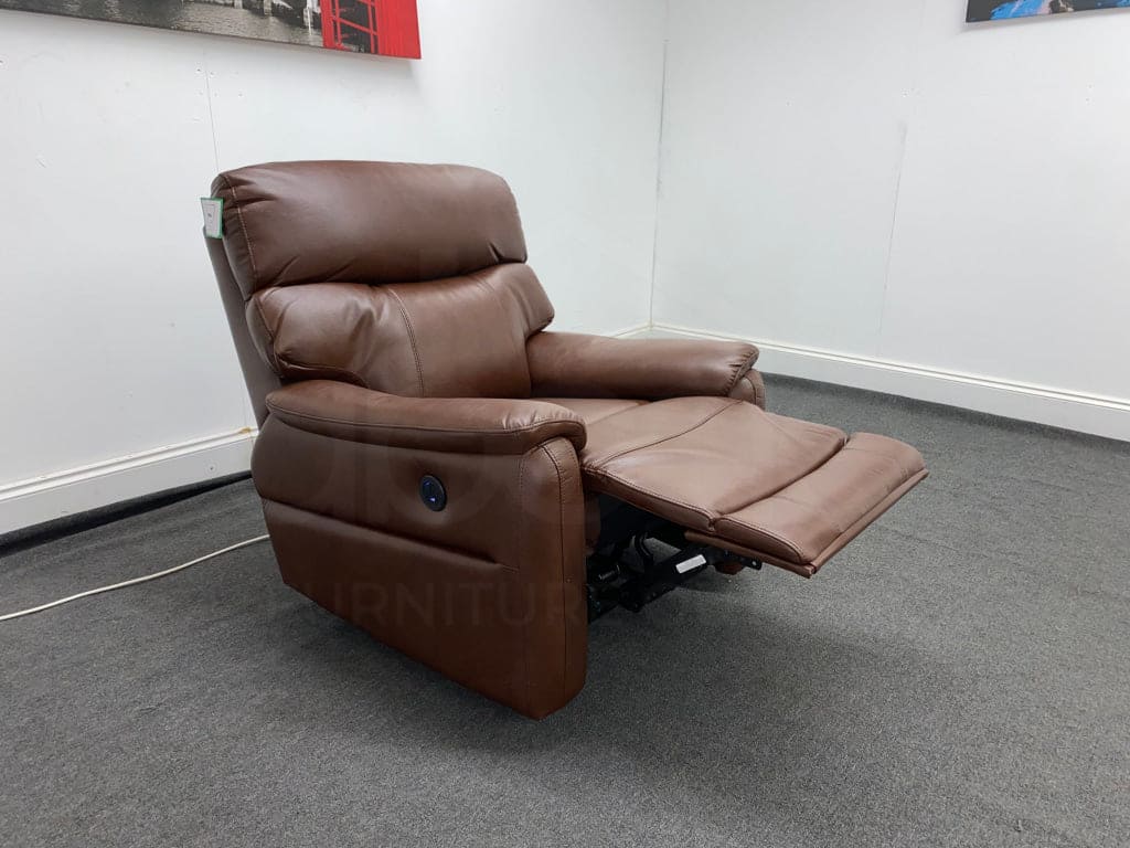 Dfs Pryme Brown Leather Electric Reclining 3 + 1 Seater Sofa Suite Set Usb Ports & Drinks Tray