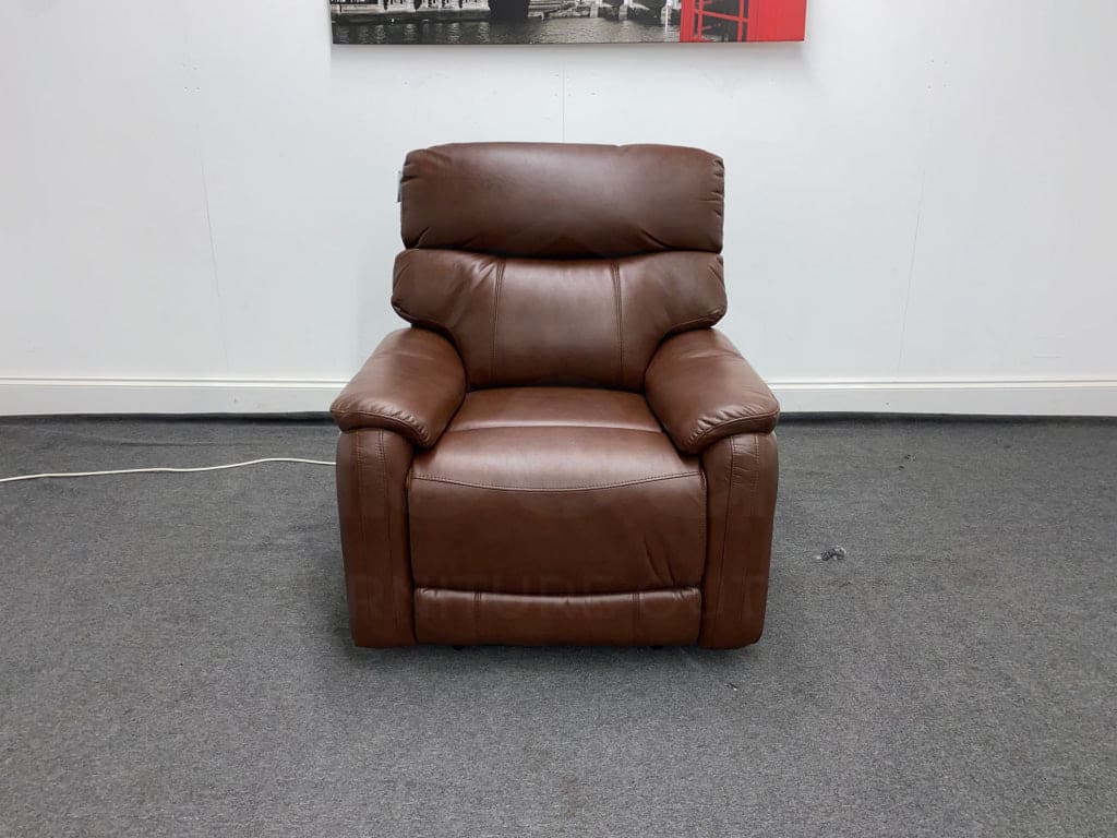 Dfs Pryme Brown Leather Electric Reclining 3 + 1 Seater Sofa Suite Set Usb Ports & Drinks Tray