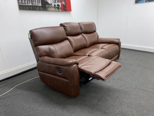 Dfs Pryme Brown Leather Electric Reclining 3 Seater + 2 Sofa Suite Set Usb Ports & Drop Down Tray