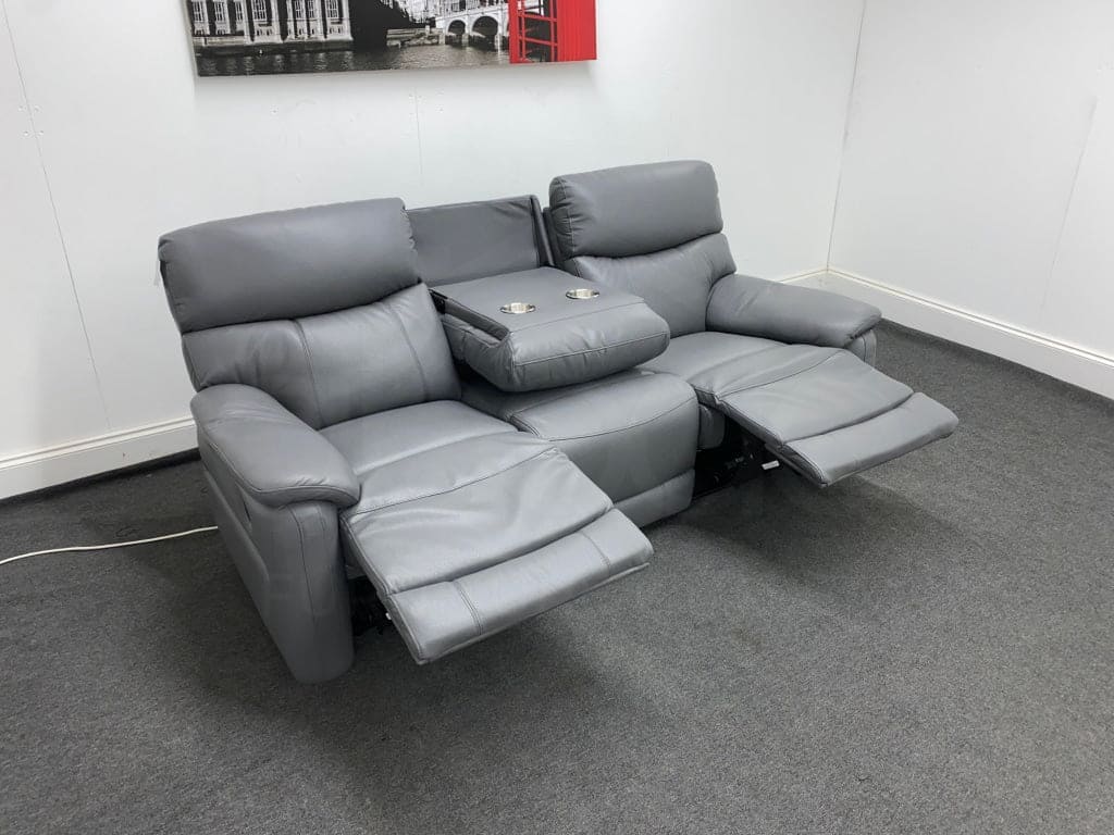 Dfs Pryme Charcoal / Grey Leather Electric Power Reclining 3 Seater 2 & Armchair Sofa Suite Set