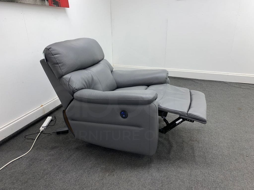 Dfs Pryme Charcoal / Grey Leather Electric Power Reclining 3 Seater 2 & Armchair Sofa Suite Set