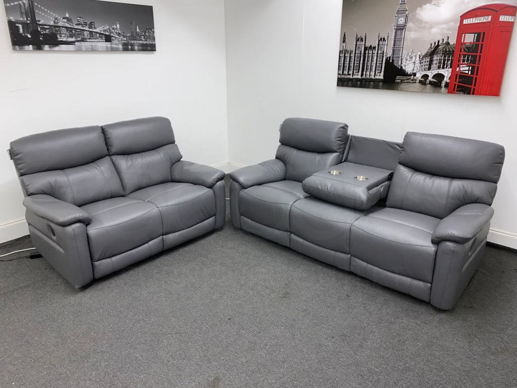 Dfs Pryme Charcoal / Grey Leather Electric Power Reclining 3 Seater 2 & Armchair Sofa Suite Set