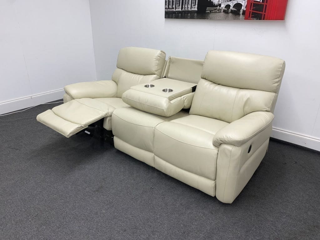 Dfs Pryme Ivory / Cream Leather Electric Power Reclining 3 Seater 2 & Armchair Sofa Suite Set