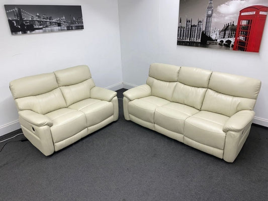 Dfs Pryme Ivory / Cream Leather Electric Power Reclining 3 Seater 2 & Armchair Sofa Suite Set