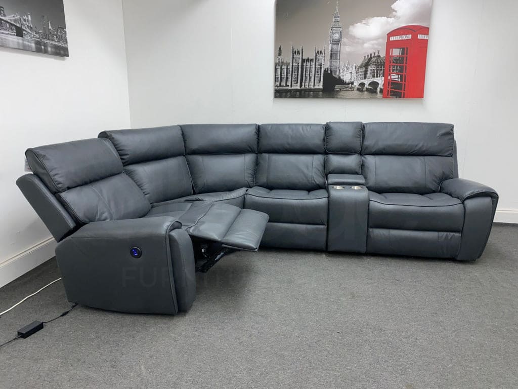 Electric Recliner Grey Fabric Lhf Corner Sofa Sofas