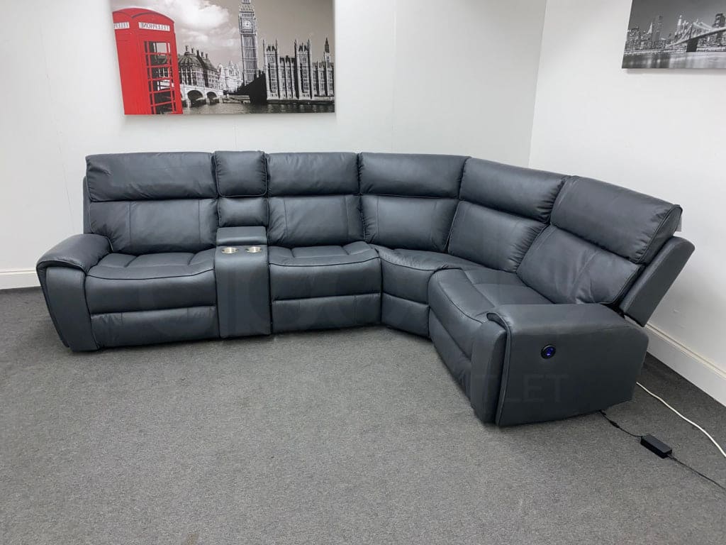 Electric Recliner Grey Fabric Rhf Corner Sofa Sofas