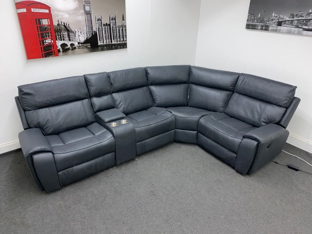 Electric Recliner Grey Fabric Rhf Corner Sofa Sofas