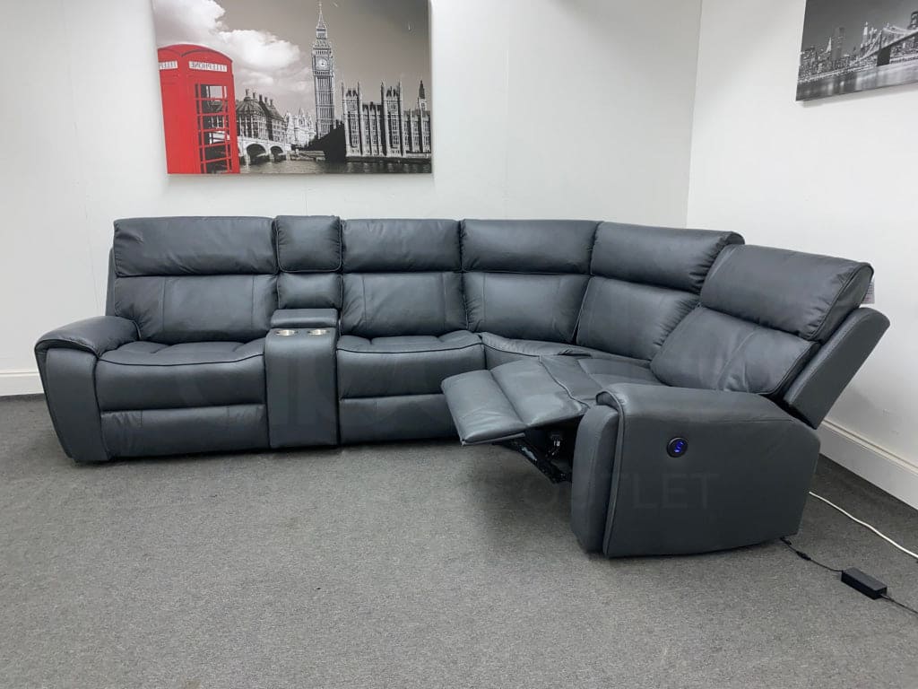 Electric Recliner Grey Fabric Rhf Corner Sofa Sofas