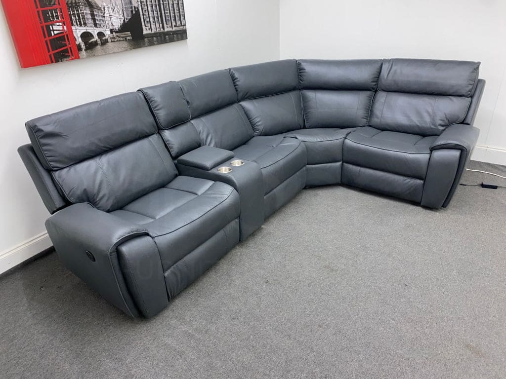 Electric Recliner Grey Fabric Rhf Corner Sofa Sofas